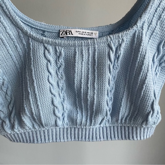 NWOT Zara cable knit crop top size small color light blue - Picture 4 of 6
